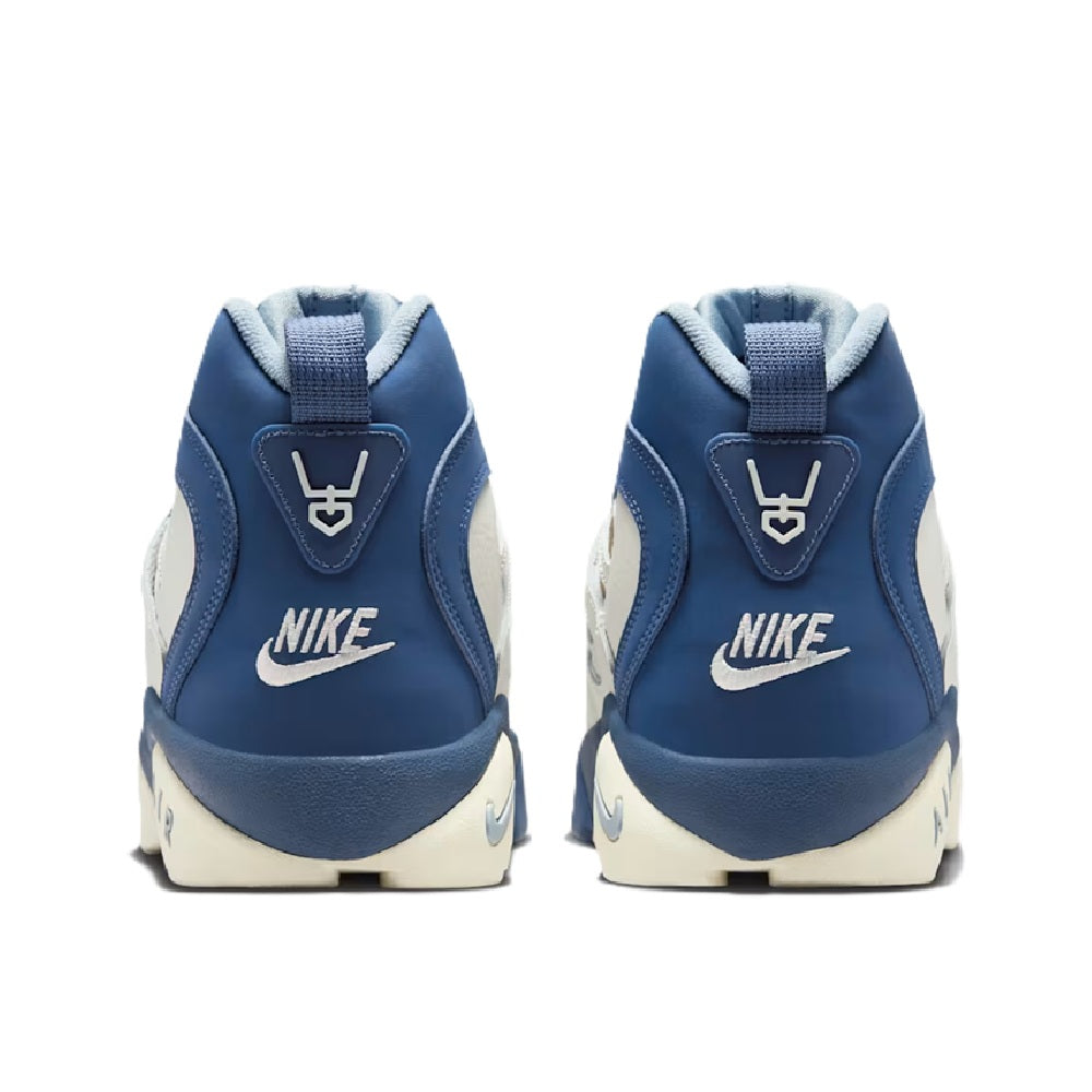 Men's Nike high-top sneakers, navy heel with Nike logo and off-white midsole.