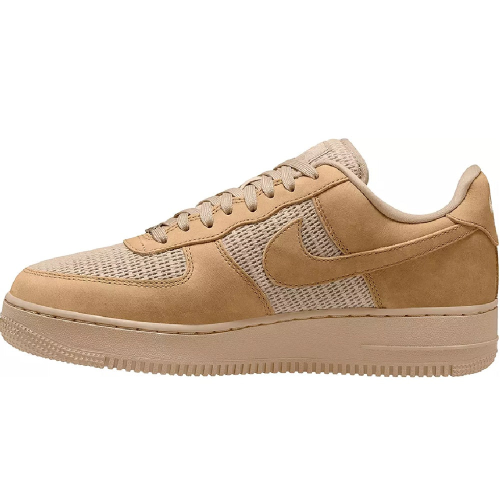 Men's Nike Air Force 1 low-top sneakers, tan mesh toe and suede overlays
