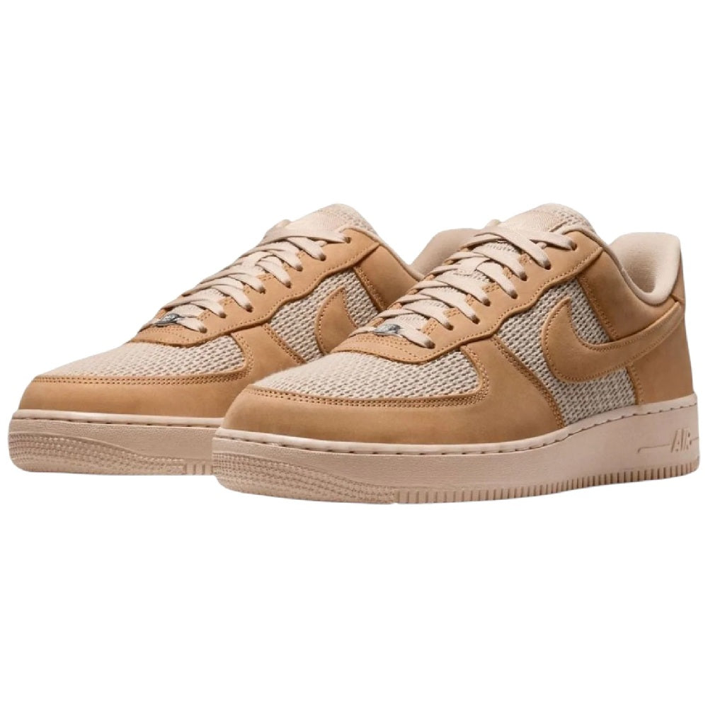 Men's Nike Air Force 1 low-top sneakers, tan and beige lace-up front