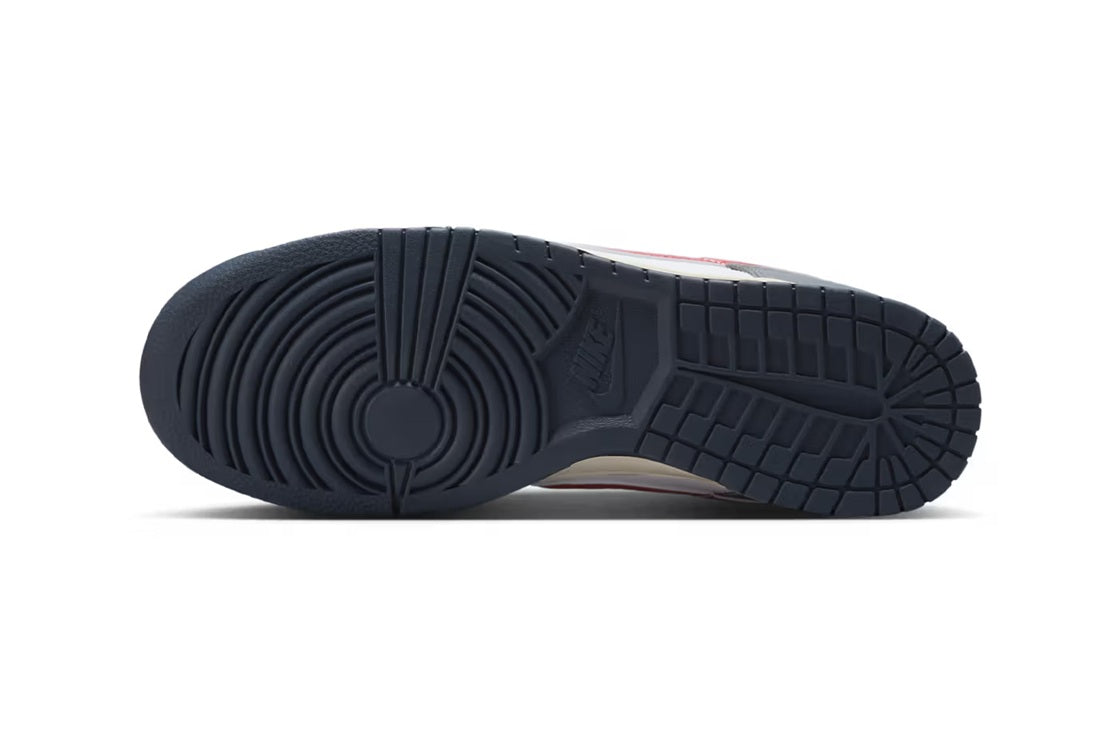Men's Nike Dunk Low retro sneaker outsole, dark navy tread with circular logo