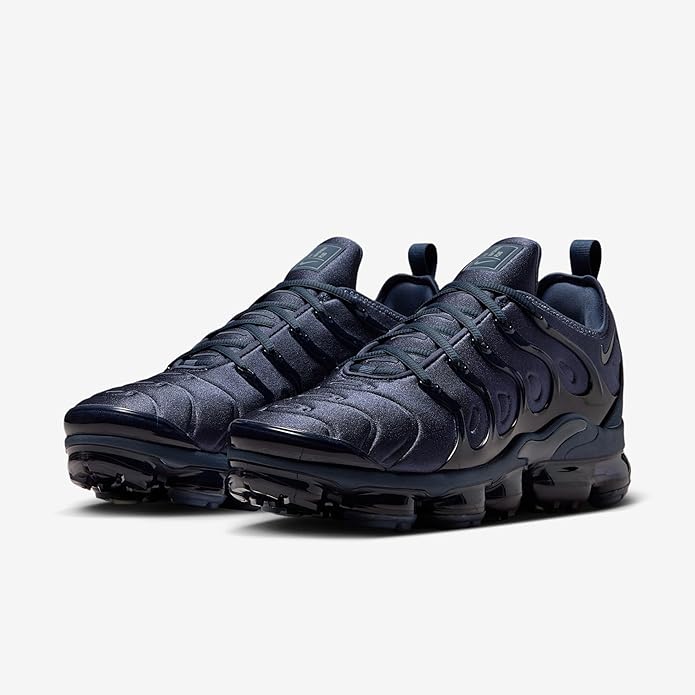Nike Vapormax Plus sneakers, dark blue laces with sculpted overlays and rubber outsole