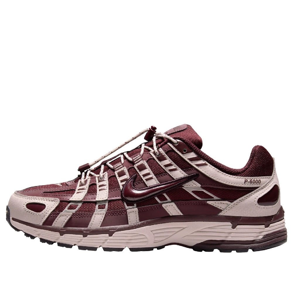 Women's Nike P-6000 running sneakers, burgundy upper with light gray and white accents