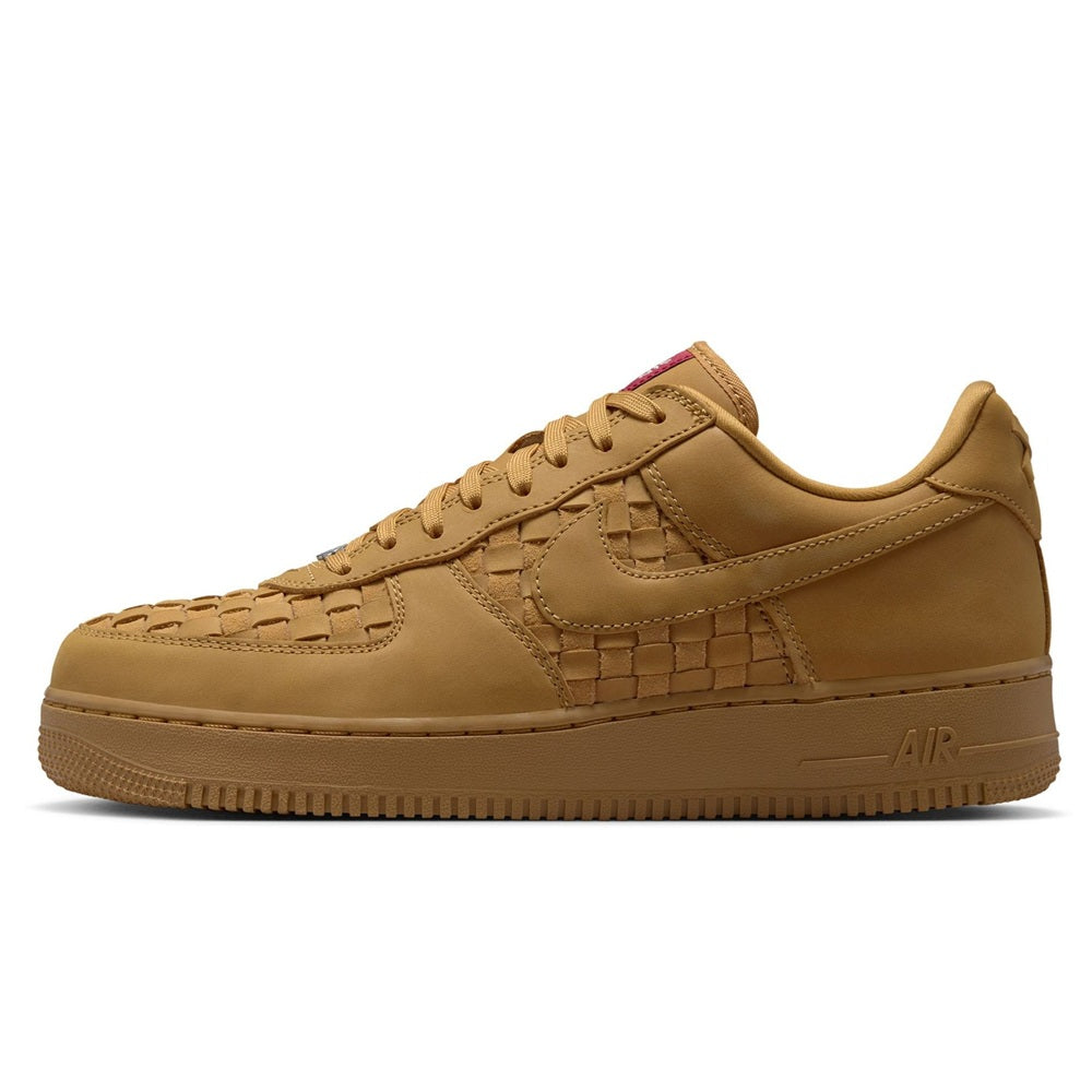 Men's Nike Air Force 1 Low PRM sneaker in wheat tan with red collar tag