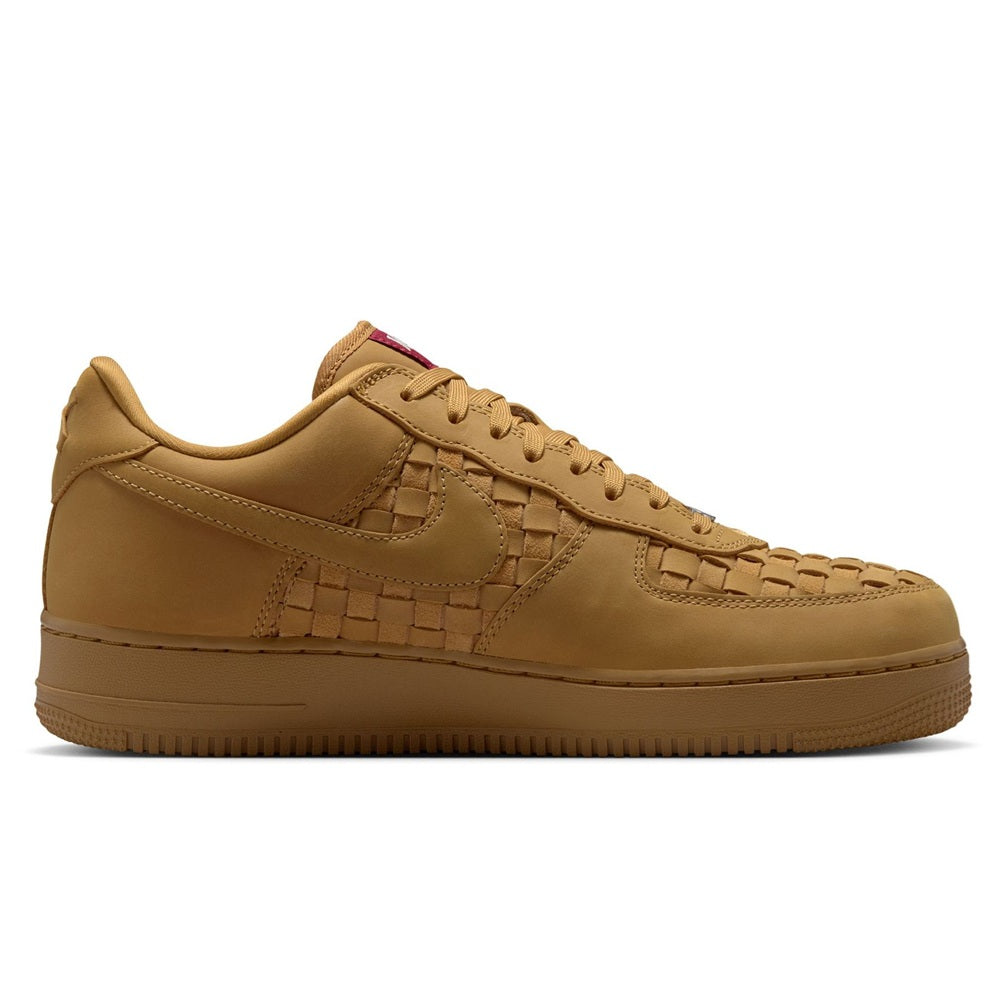 Nike Air Force 1 Low PRM sneaker, wheat tan leather with woven panels and tan laces