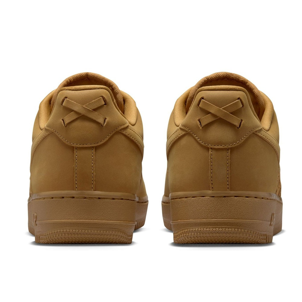 Nike Air Force 1 Low PRM sneaker backs, wheat tan leather with lace-up heel tabs
