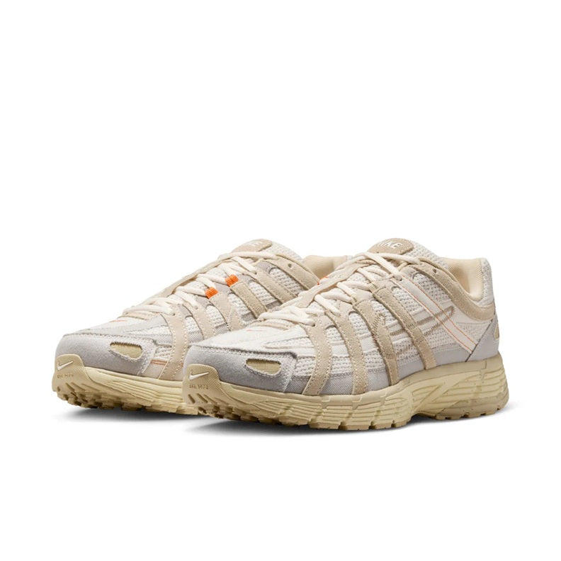 Nike P-6000 lace-up running sneakers, white/grey uppers with tan outsole
