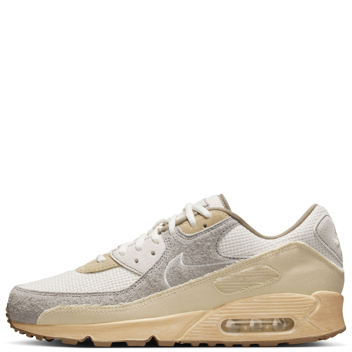 Nike Air Max 90 PRM low-top sneakers, gray and sail with pale beige air sole