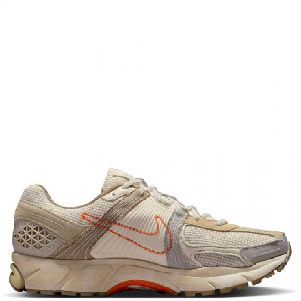 Nike Zoom Vomero 5 LT lace-up sneakers, cream upper with tan overlays and orange detail
