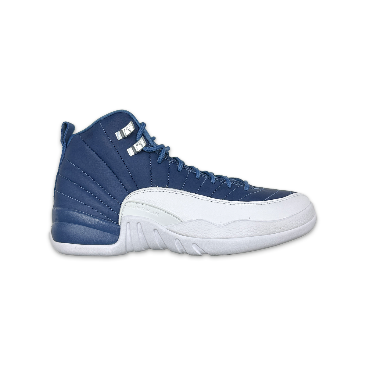 Air Jordan 12 GS blue high-top sneaker with white sole and laces