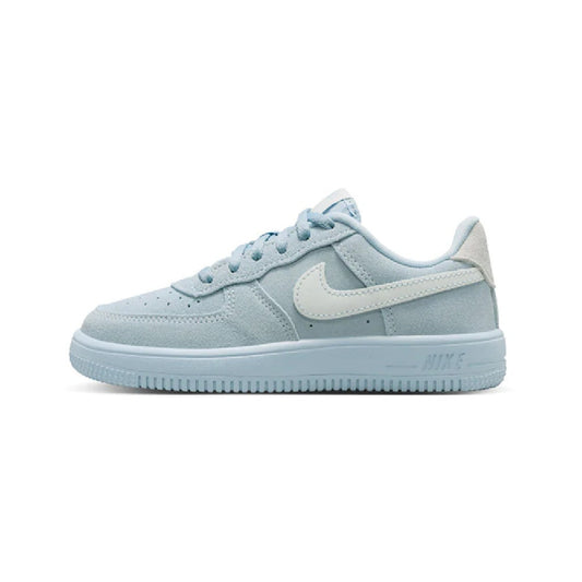 Kids' Nike Force 1 Low sneakers, light blue suede with white swoosh, lace-up