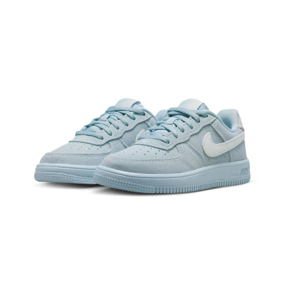 Pair of Kids' Nike Force 1 Low sneakers, light blue uppers with white swoosh