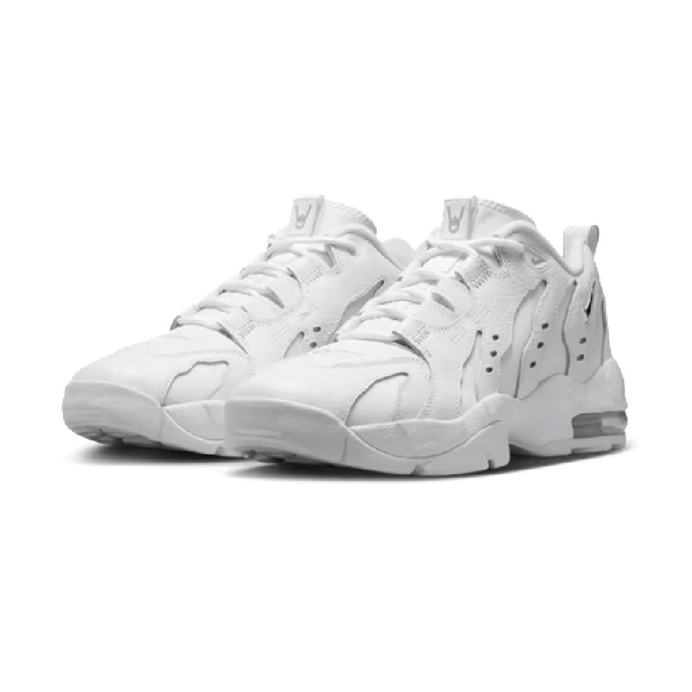 Pair of white high-top sneakers with lace-up front and cushioned midsole
