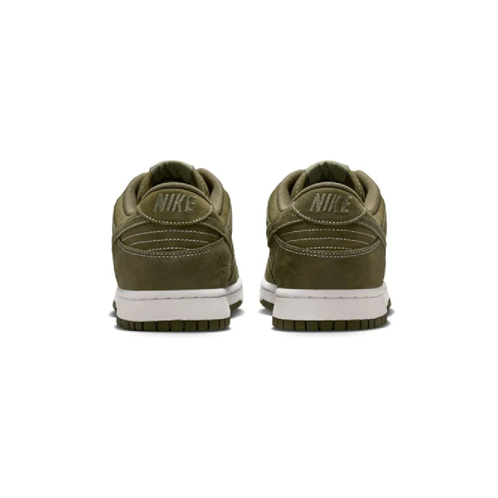 Olive Nike Dunk Low low-top sneakers with Nike heel branding and white midsole