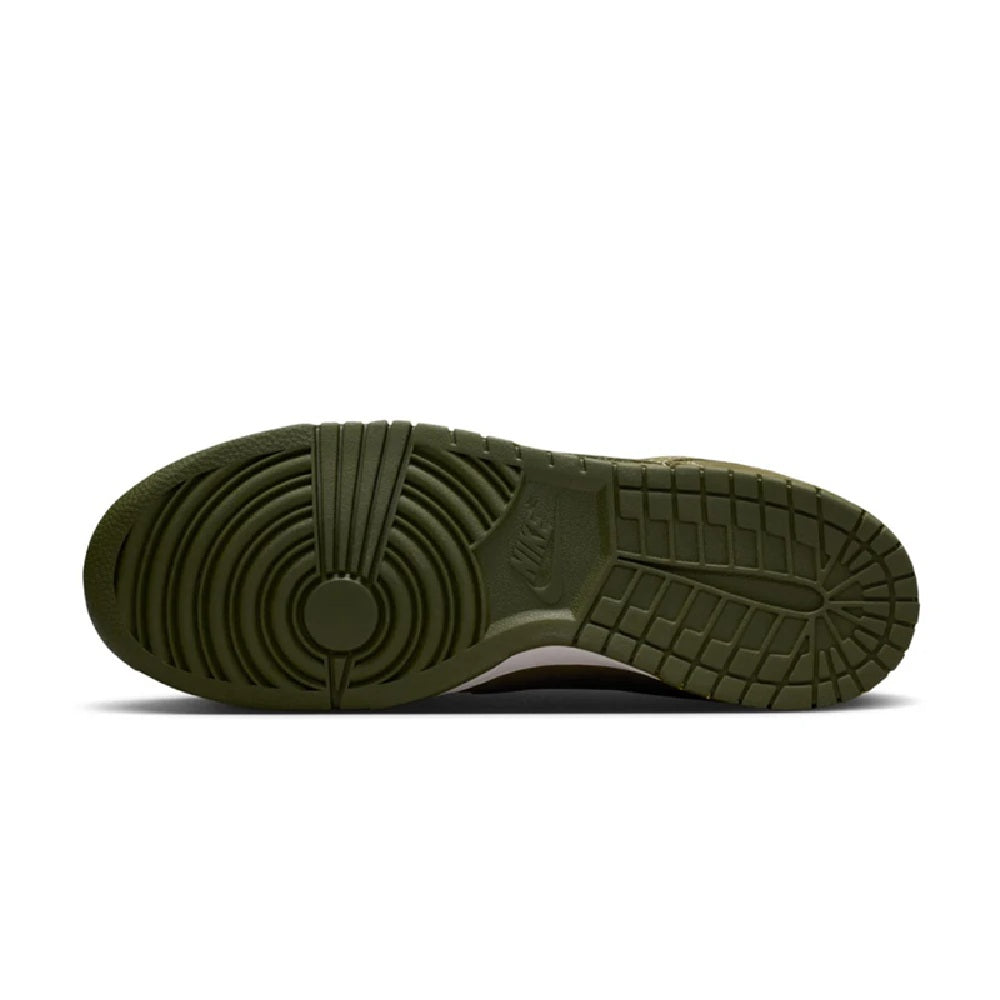 Olive Nike Dunk Low rubber outsole with tread pattern and textured sidewall