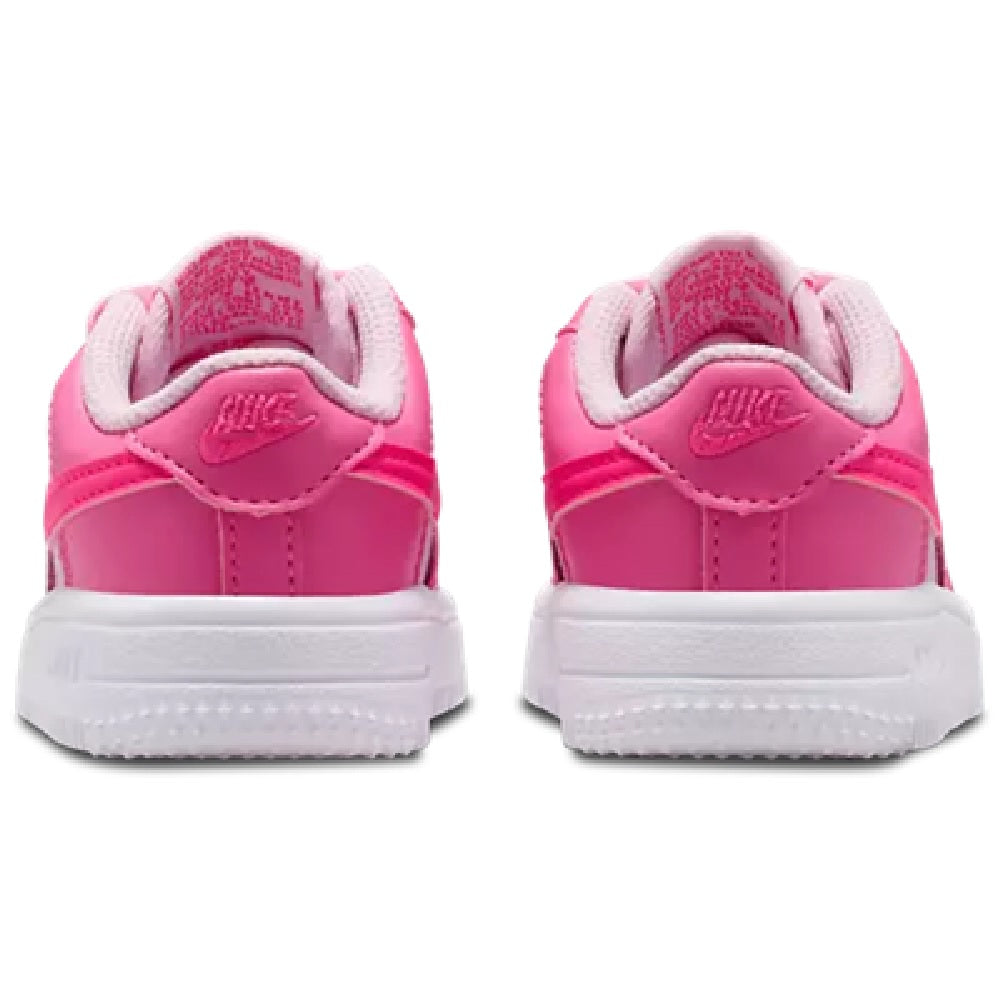 Toddler Nike Air Force 1 Low sneakers, pink heel with pull tab and white sole