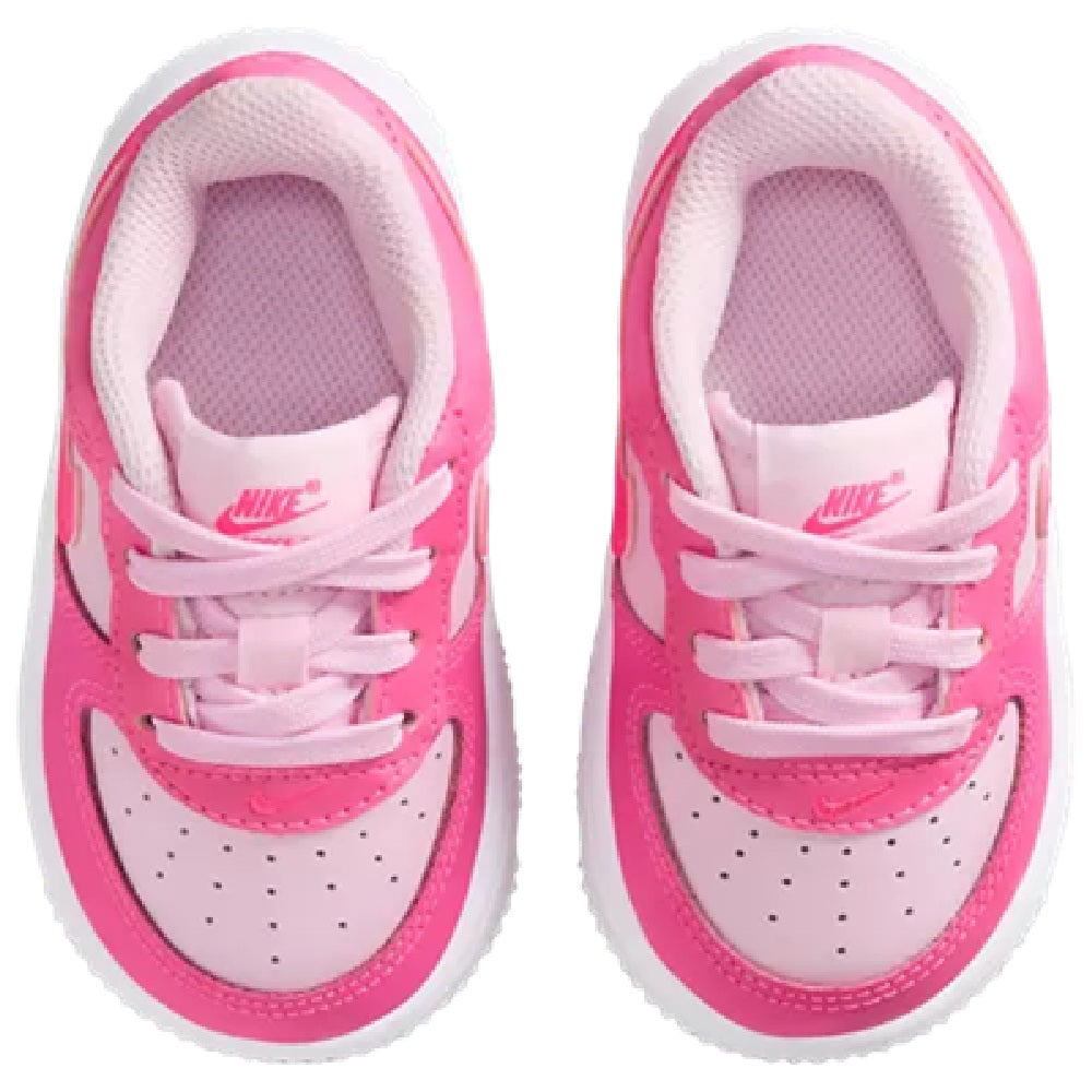 Toddler Nike Air Force 1 Low sneakers, pink-and-white lace-up front with cushioned collar
