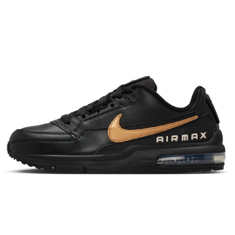 Men's Nike Air Max LTD 3 low-top sneakers in black with gold swoosh and Air Max logo