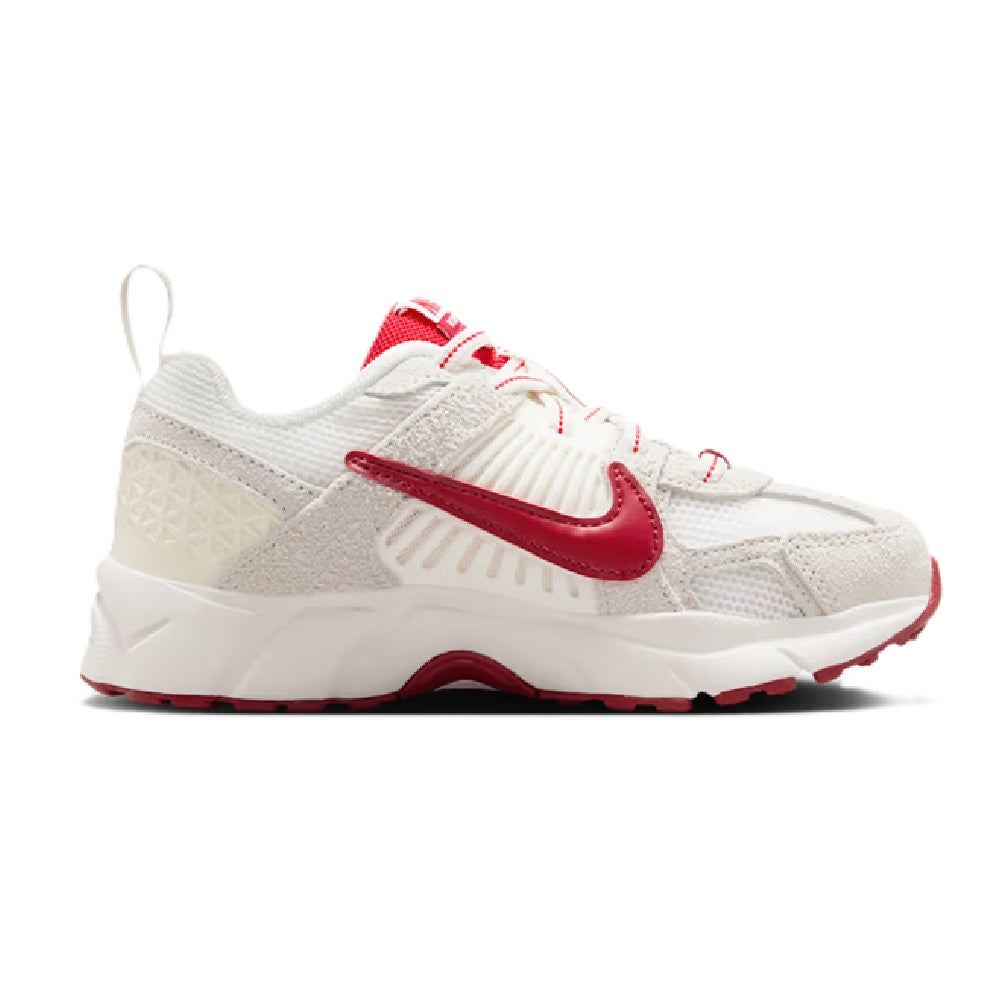 Kids' Nike Vomero 5 SE sneaker, white upper with red swoosh and chunky sole.