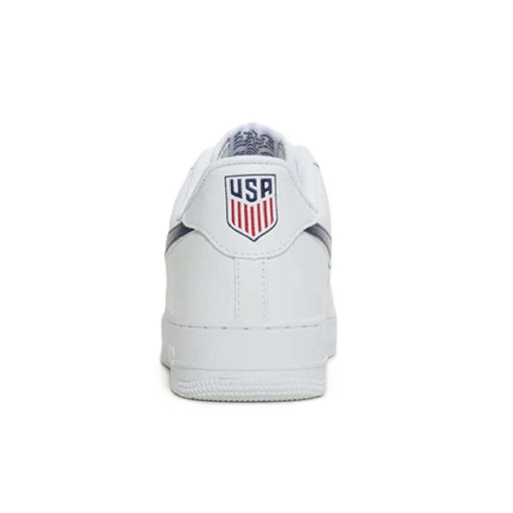 Nike Air Force 1 low-top sneakers, white heel with USA shield patch and navy collar