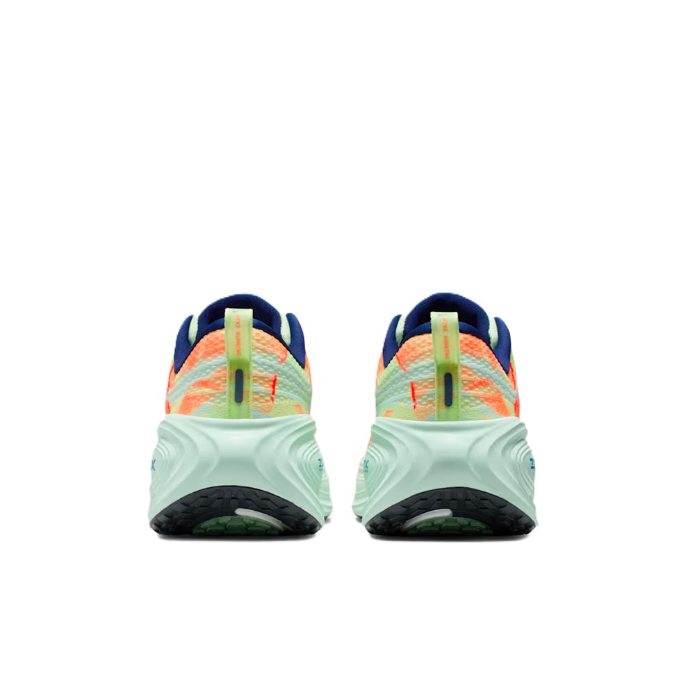 Men's Nike Vomero Plus running shoes back view, mint heel with navy collar