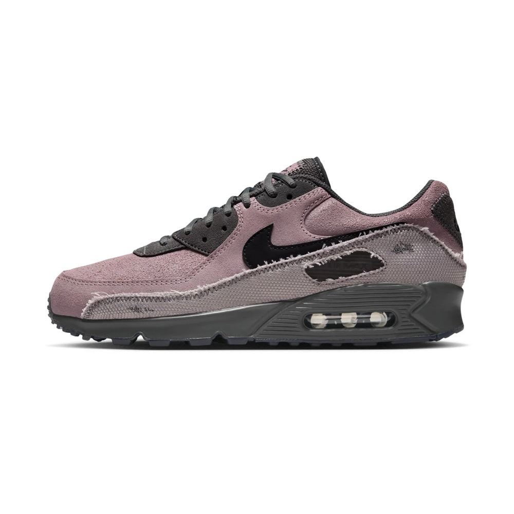 Nike Air Max 90 PRM sneakers, mauve upper with black Swoosh and Air unit on side