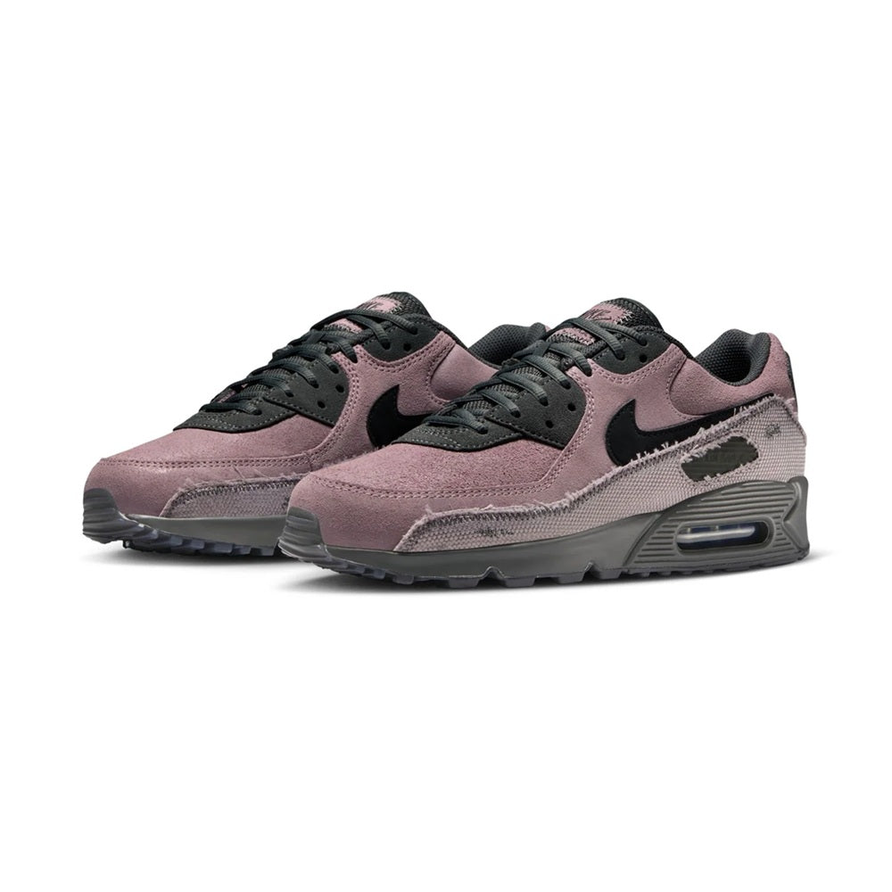 Nike Air Max 90 PRM sneakers, mauve and black with stitched panels and Air heel detail