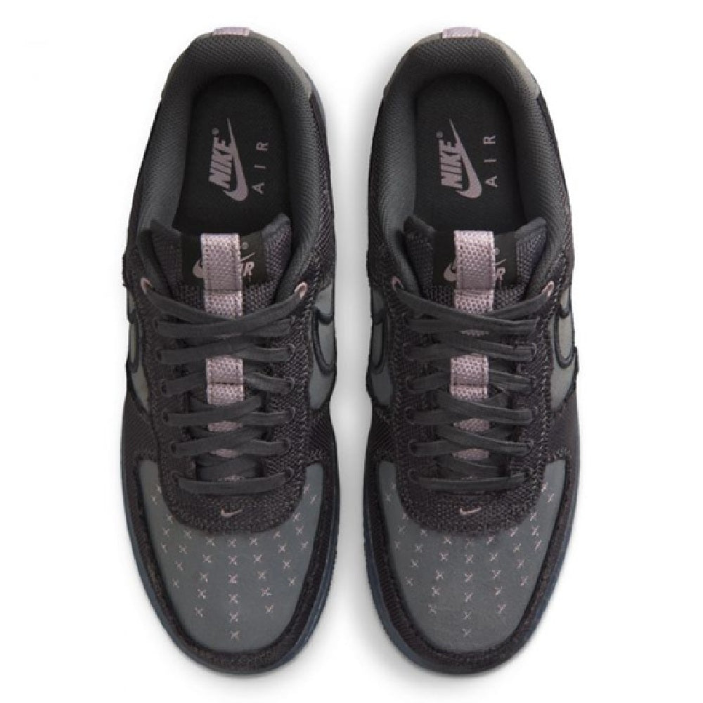 Men's Nike Air Force 1 low-top sneakers, top view showing lace-up and tongue branding