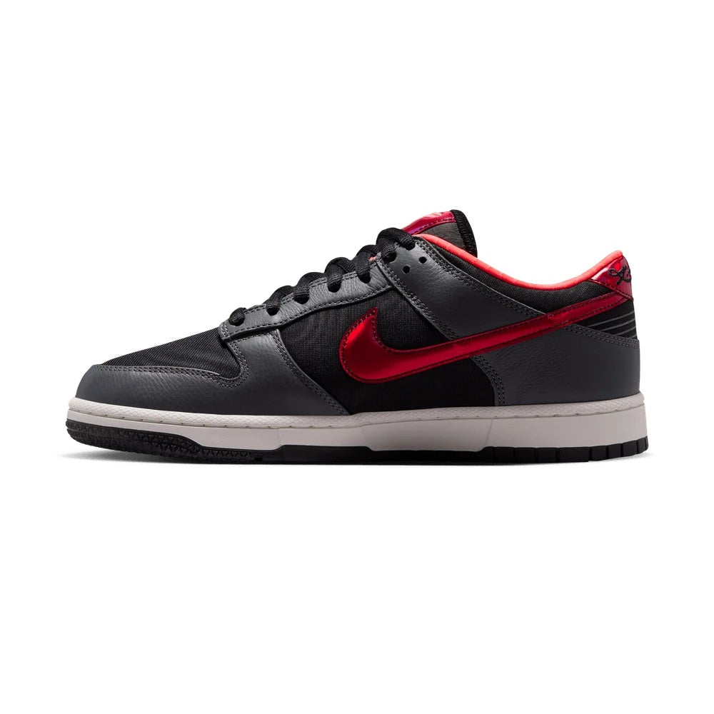 Men's Nike Kobe Dunk Low Protro sneakers, side view in black with red accents