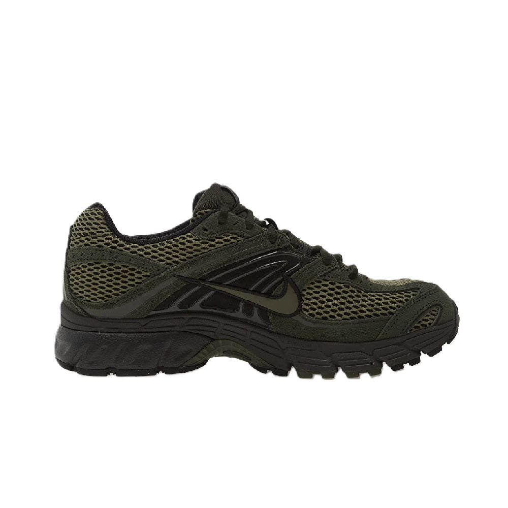 Men's Nike Air Max sneaker in olive mesh with black Swoosh and chunky sole