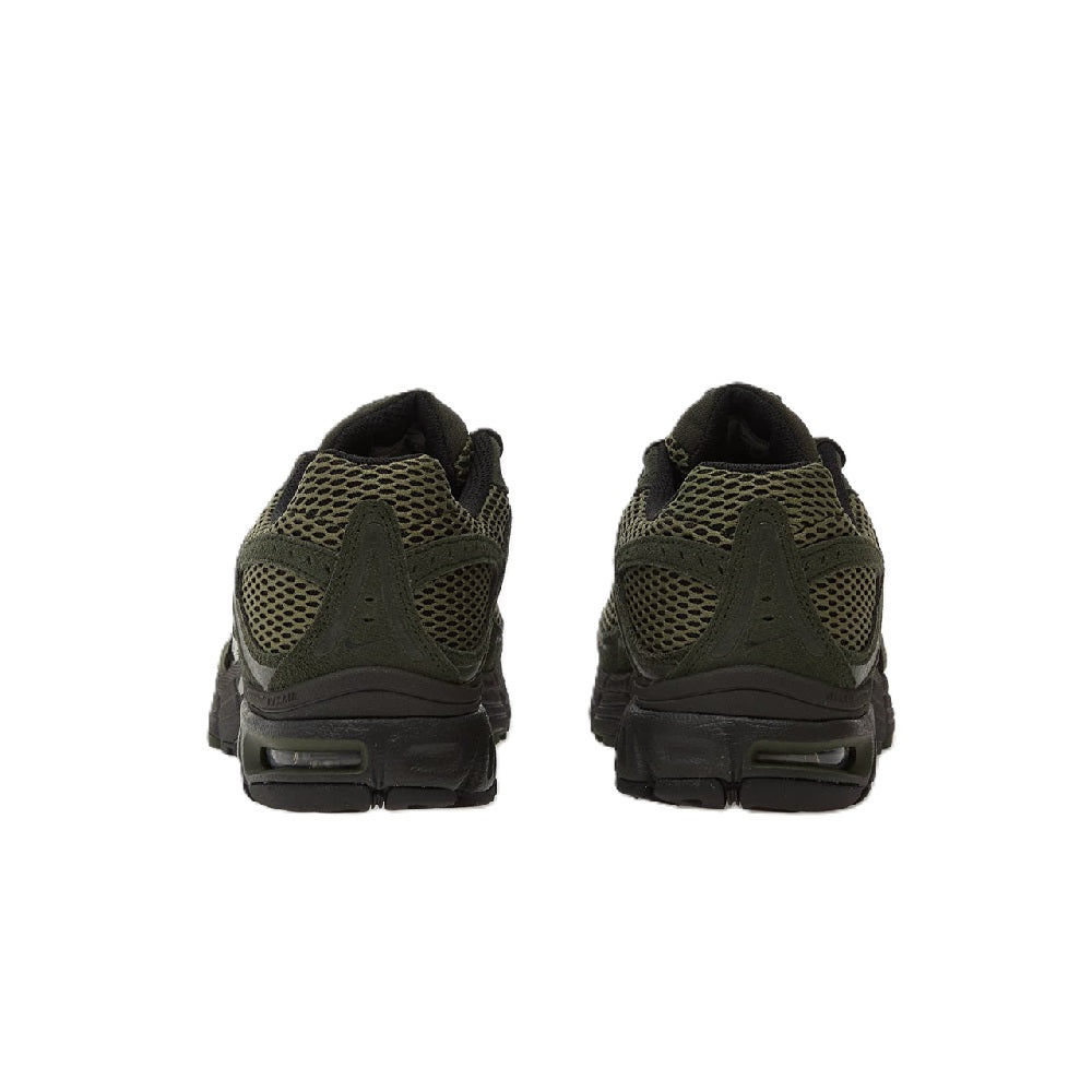 Men's Nike Air Max sneaker heel view, olive mesh with dark collar and padded back