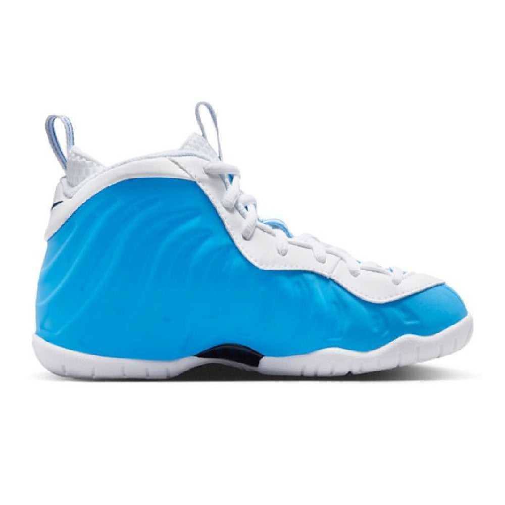 Kids' blue/white high-top sneakers with lace-up front and white midsoles