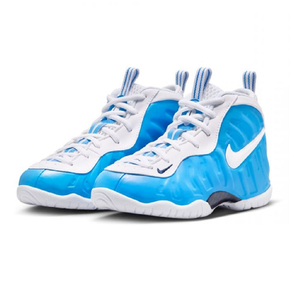 Kids' blue/white high-top sneakers with two-tone panels and Nike swoosh