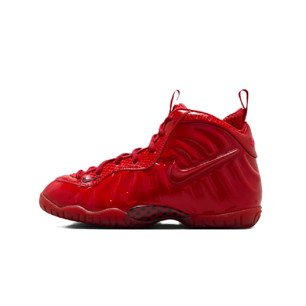 Kids' Nike high-top sneakers, red upper with quarter overlay and lace eyelets
