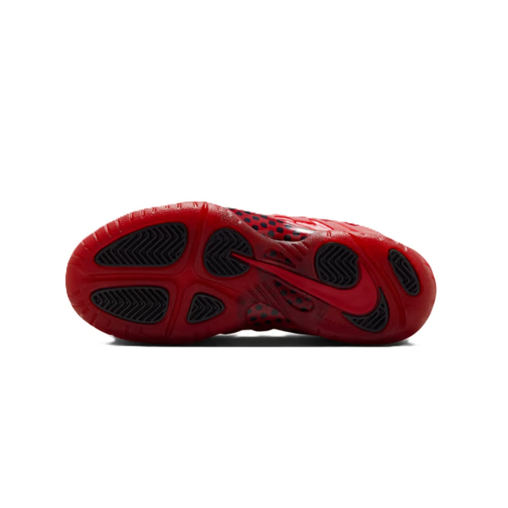 Kids' Nike high-top sneaker outsole, red rubber tread with black grip pods