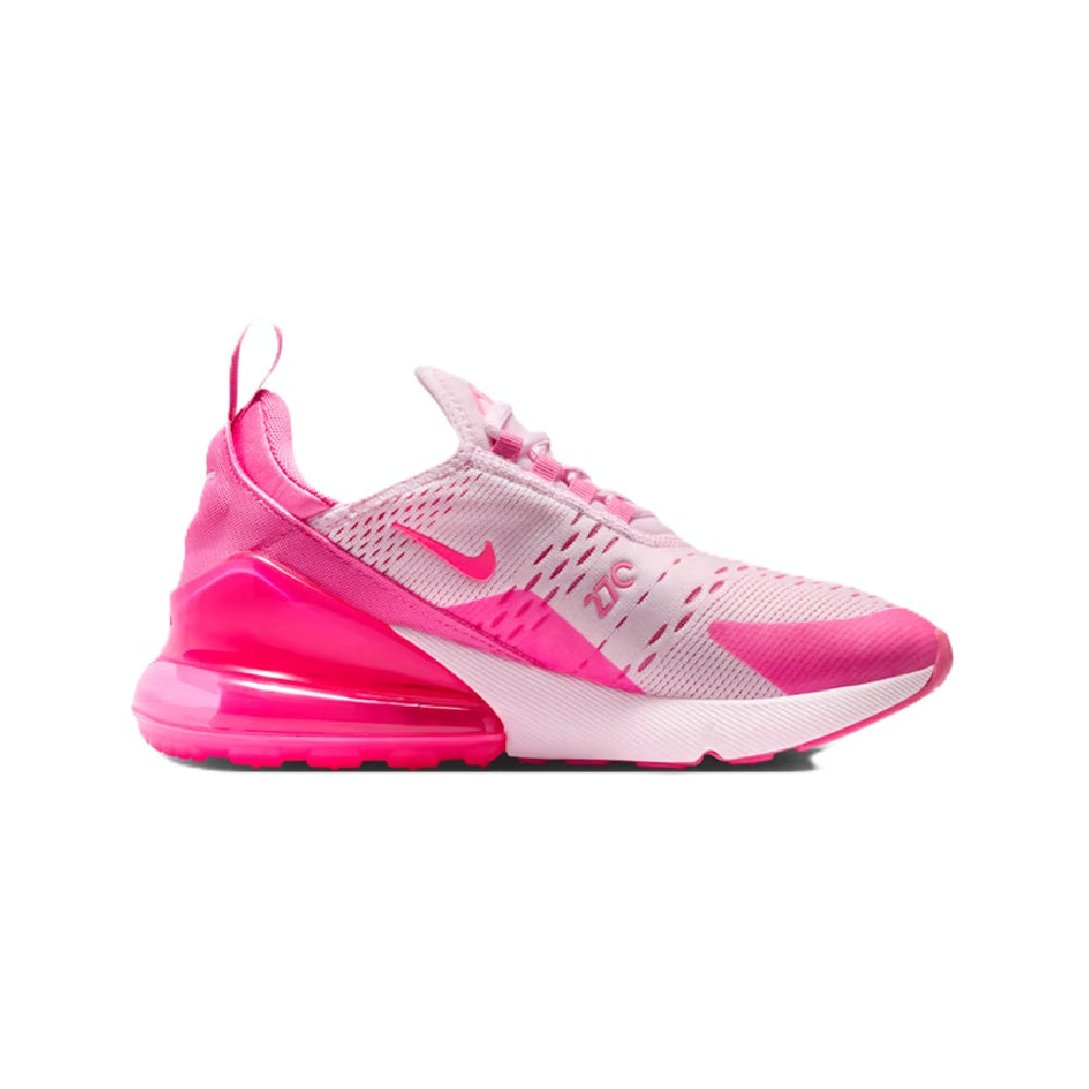 Kids' Nike Air Max 270 sneakers in pink with mesh upper and visible air unit heel