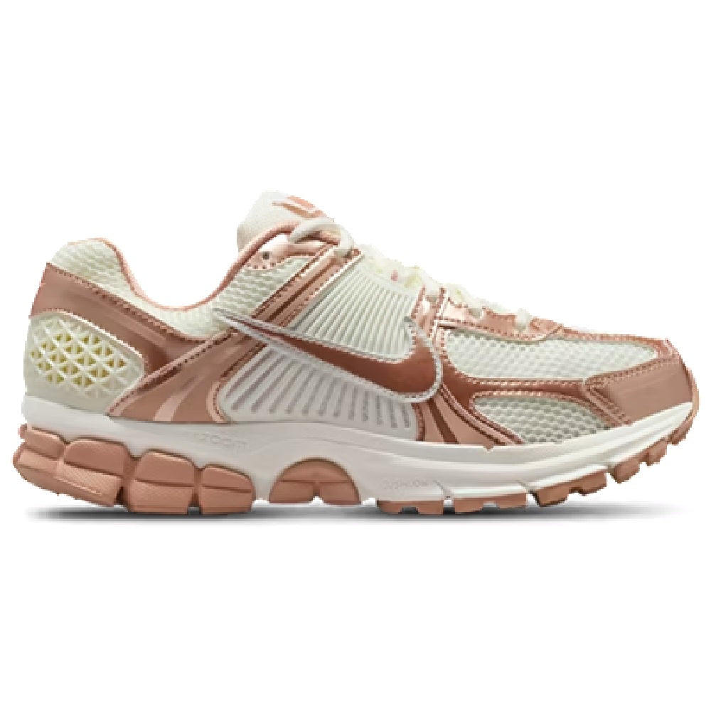 Women’s Nike Zoom Vomero 5 running shoe, sail and rose-gold colorway, side view