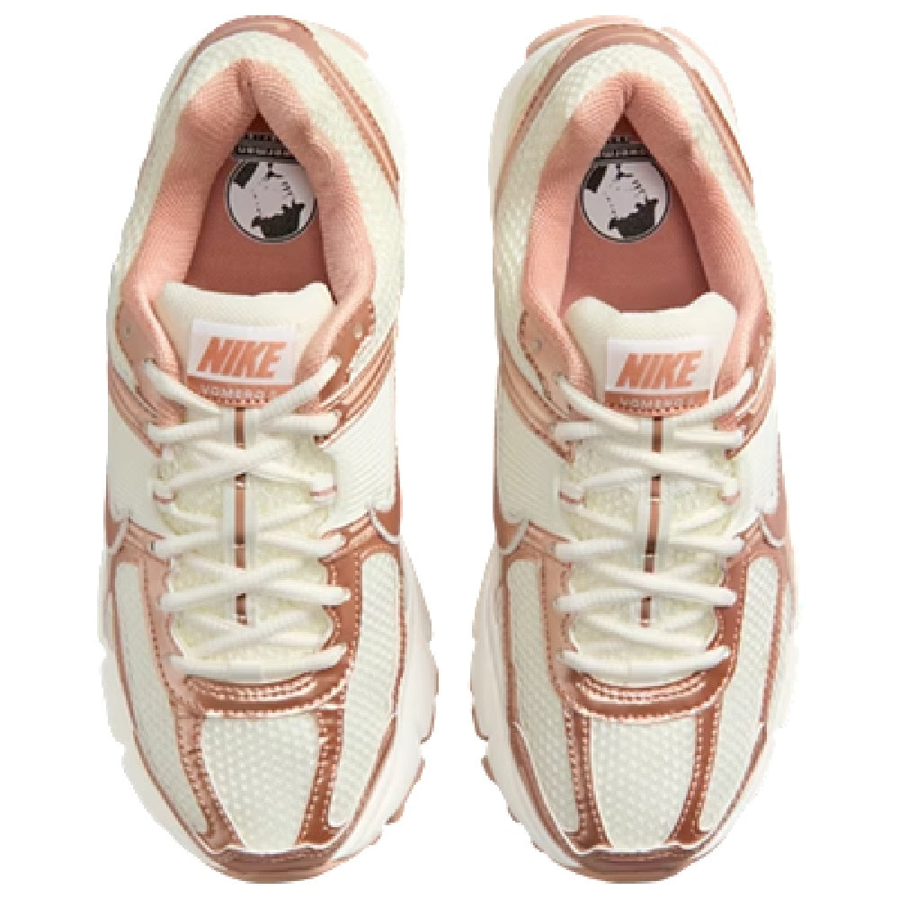 Women’s Nike Zoom Vomero 5 lace-up sneaker, mesh upper with rose-gold trim, top view