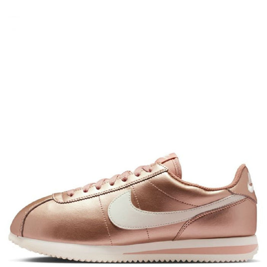 Nike Cortez MTLC sneakers in rose-gold and sail with white swoosh, side view