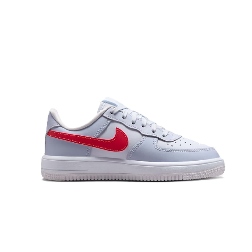 Kids' Nike Force 1 Low sneakers in light gray with red swoosh and white sole