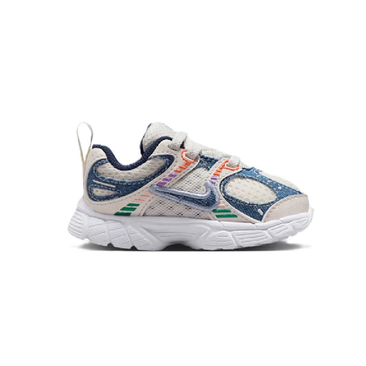 Toddler Nike RNR sneaker in pearl, navy, and blue with multicolor accents