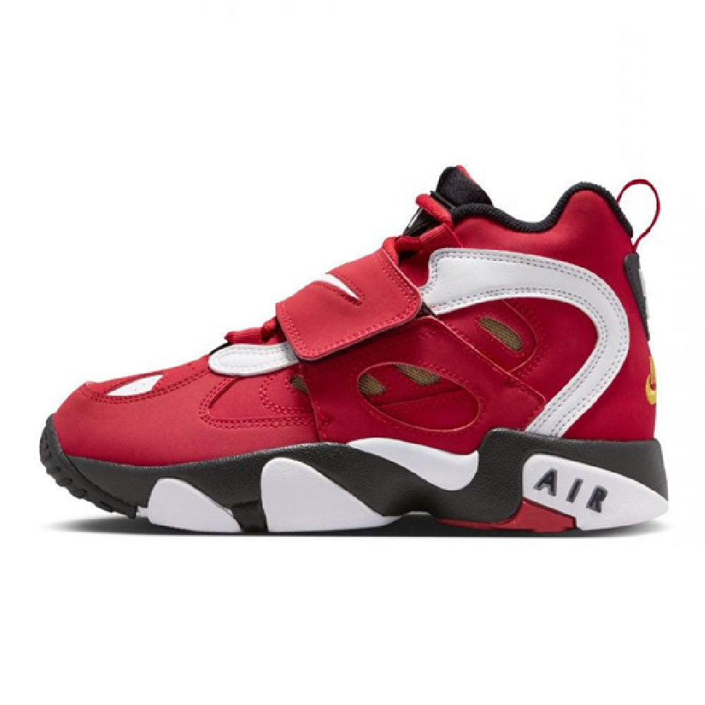 Kids' Nike high-top sneakers in red, white, and black with Air sole