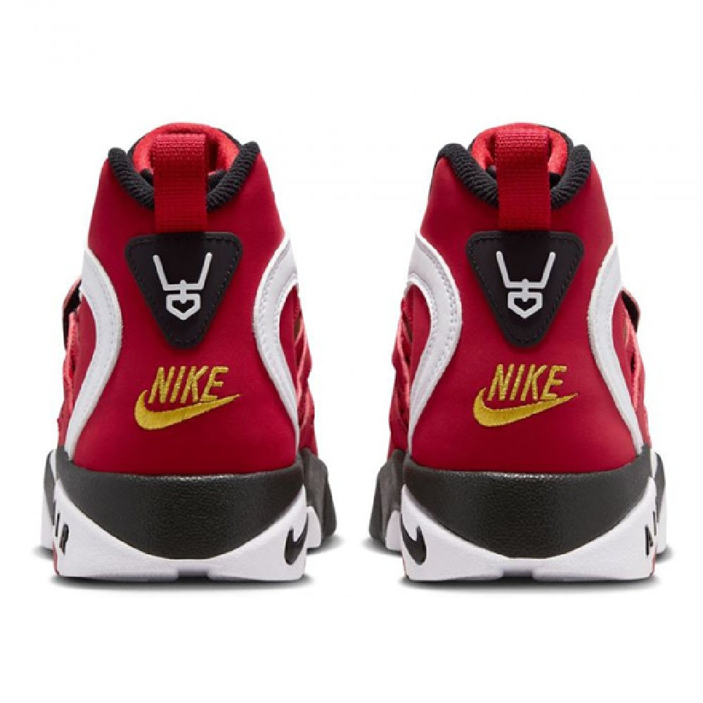 Kids' Nike high-top sneakers heel with Nike logo and red lining, white and black