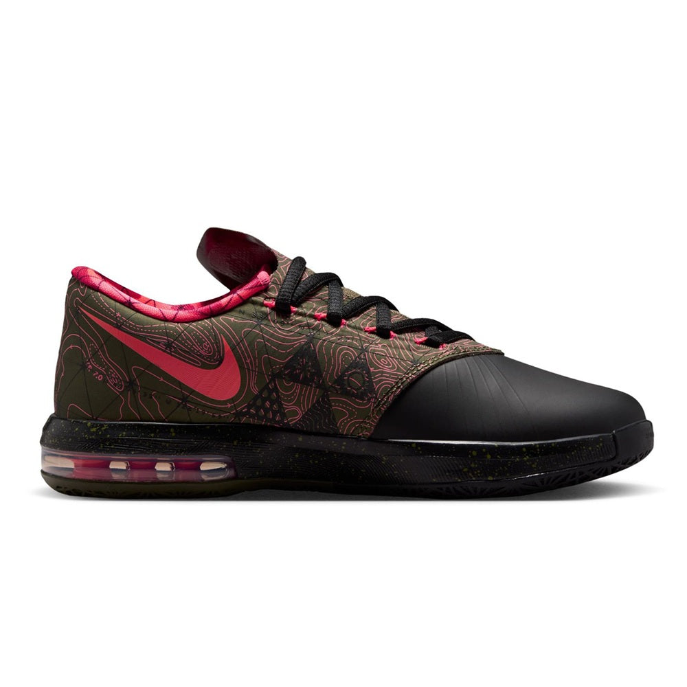 Kids' Nike KD VI basketball sneakers in black with pink laces and graphic upper