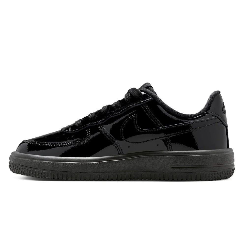 Little kid's black lace-up Nike Force 1 Low sneaker with glossy side panels
