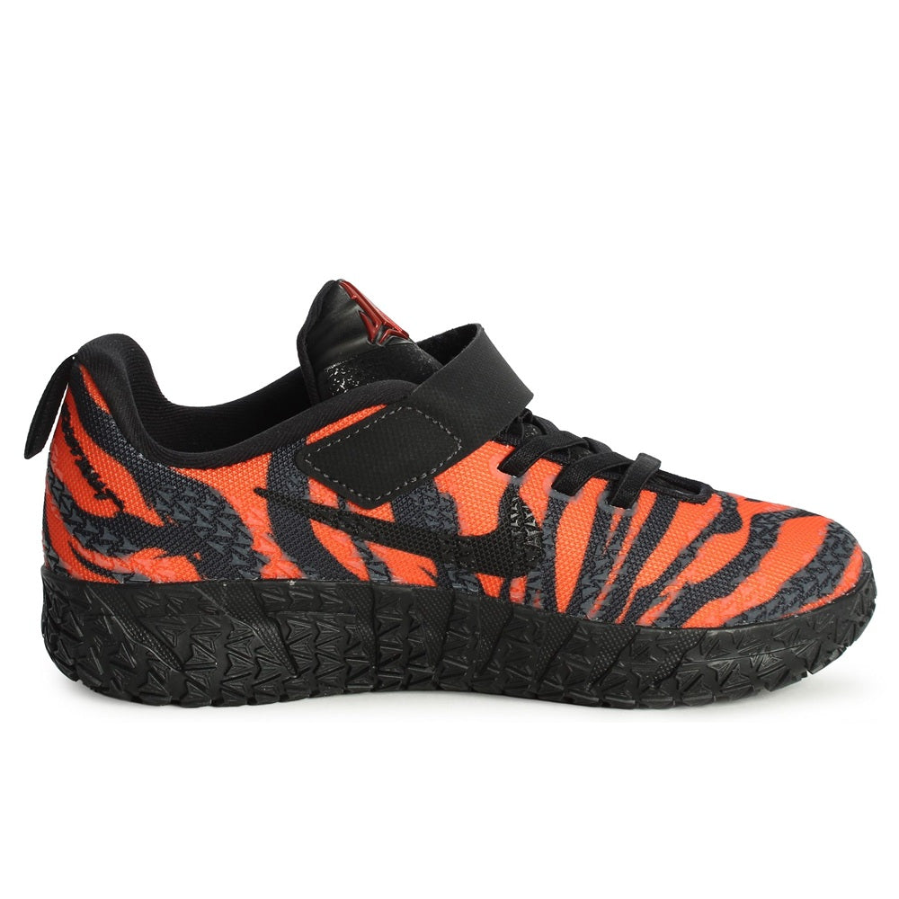 Kids Nike Ja 3 sneakers in orange/black zebra pattern with black laces and hook strap