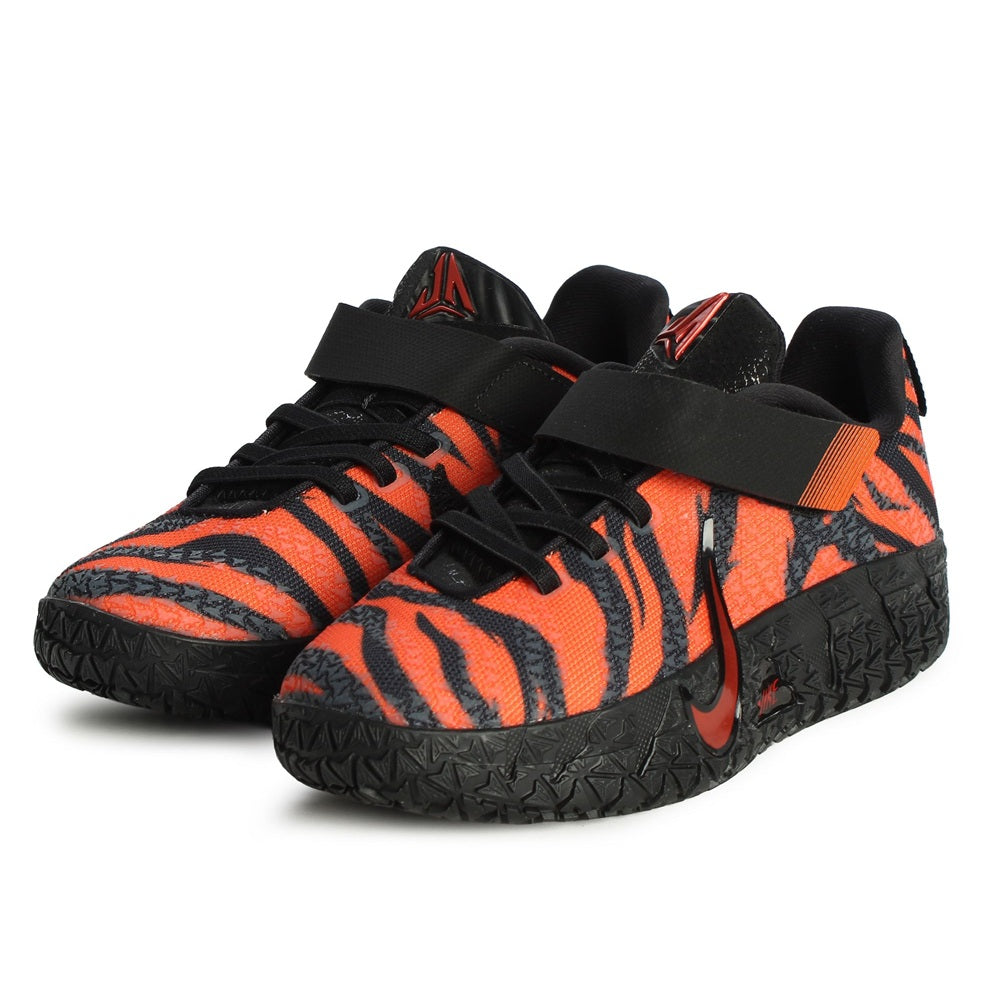 Kids Nike Ja 3 low-top sneakers with orange and black zebra print, lace-up and strap