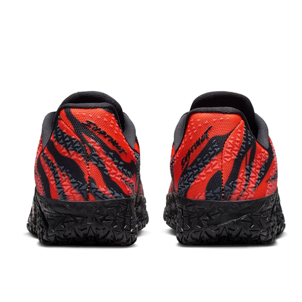 Kids' Nike Ja 3 sneakers with black heel tab and orange-black animal pattern