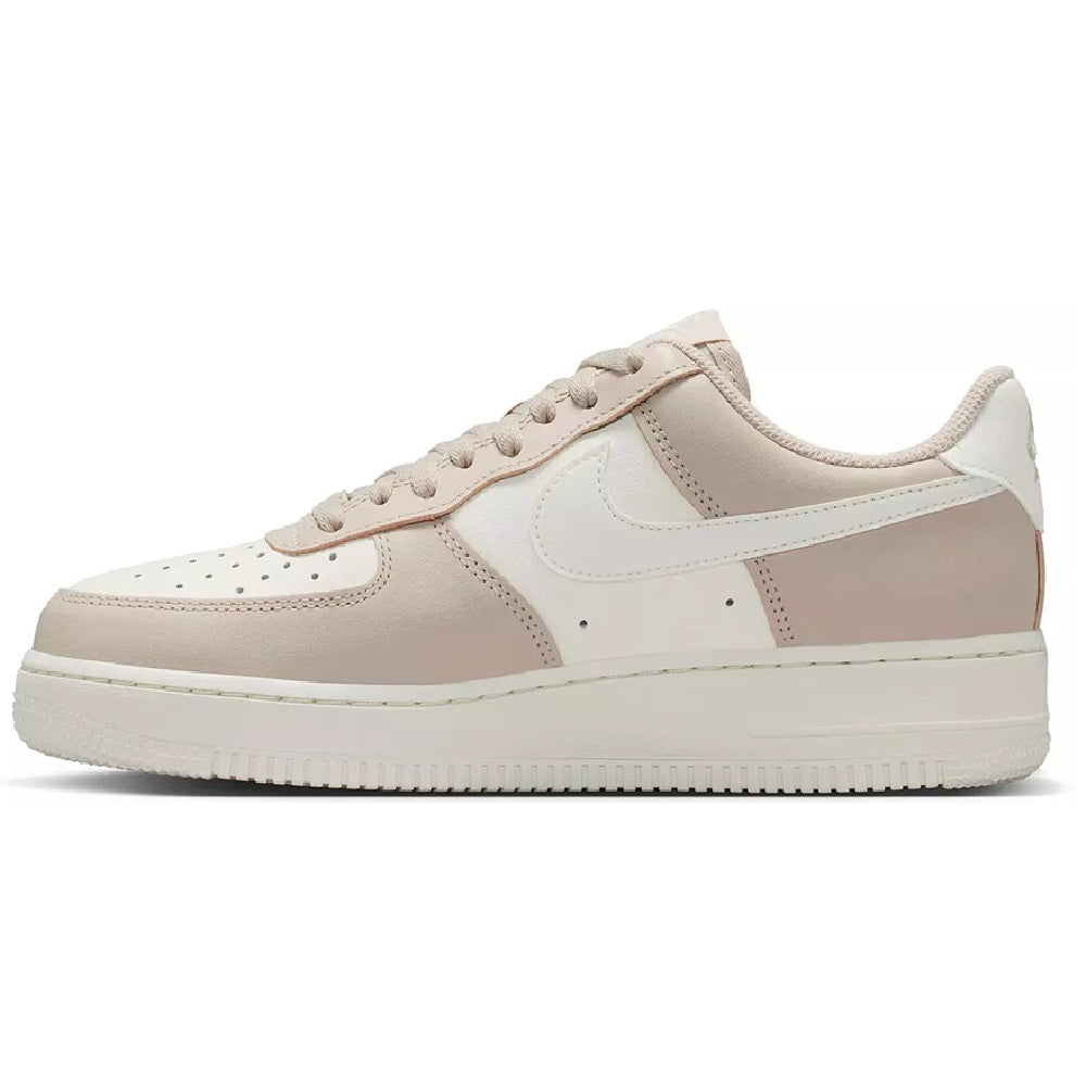 Nike Air Force 1 low sneakers, cream and beige colorblocks, perforated toe, laces