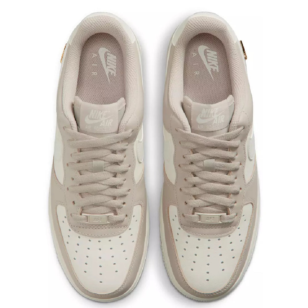 Nike Air Force 1 low sneakers, beige and cream uppers, lace-up, padded tongue