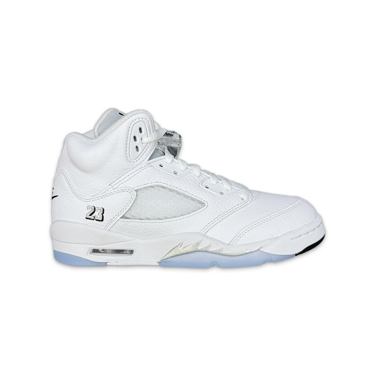 Kids Air Jordan 5 retro sneaker, white leather, lace-up, metallic gold wing detail
